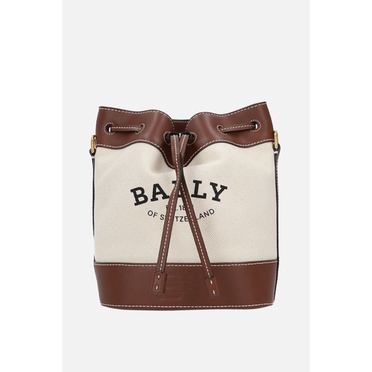 TNS-Túi bucket rút dây siêu  Ballie bucket bag--canvas trắng phối nâu sang trọng