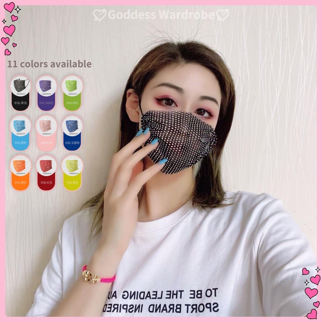 【11 màu】Khẩu trang đính đá lấp lánh kim cương nhân tạo kim tuyến kim sa mask