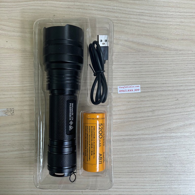 Đèn pin siêu sáng Supfire L6-G thế hệ mới, bóng 36w siêu sáng, Pin to cực khỏe, kiêm sạc dự phòng –
