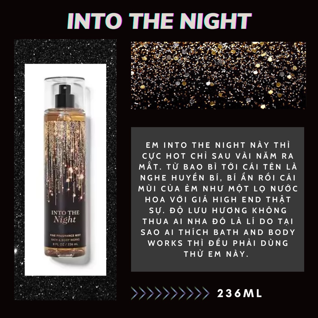 Xịt thơm dưỡng ẩm body Into The Night - Bath and Body Works 236ml