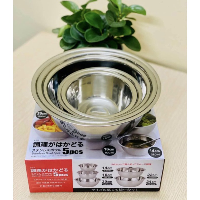 Set 5 tô trộn Inox hàng Nhật DT-5