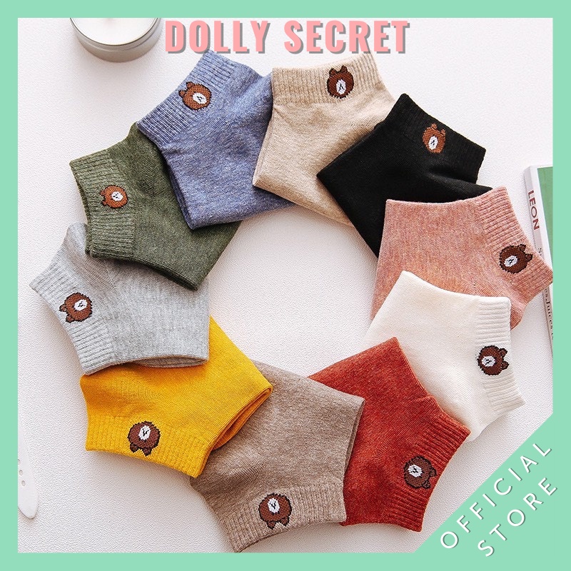 Tất cổ cao màu trắng hình gấu dễ thương cute phong cách Hàn Quốc chất liệu len cotton mềm mại cho nữ DOLLY SECRET T09