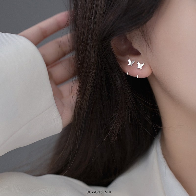 Khuyên tai bạc nữ cánh bướm dạng vòng xỏ, bông tai bạc DUYSON SILVER