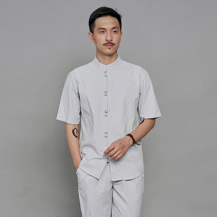 Áo trung niên cổ tàu cài khuy cúc tết, linen cao cấp, mềm, mịn, mát Rough