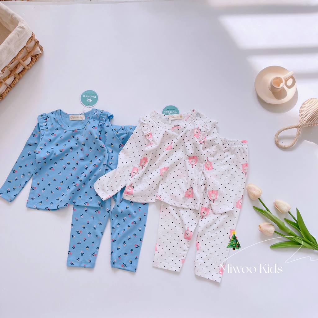 (7-21kg)Bộ thun cotton dài tay phối cánh tiên Miwoo kids họa tiết siêu dễ thương cho bé gái bảng màu 2(ảnh thật)