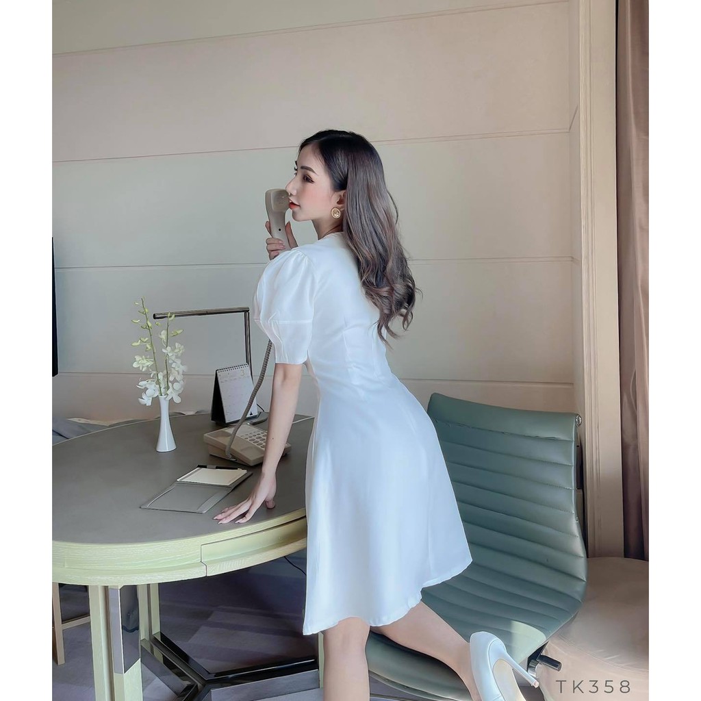 Đầm Nữ Gom Dress TK358 Dáng Xòe Màu Trắng Size S M L Dùng Dự Tiệc Đi Làm Công Sở Đi Biển