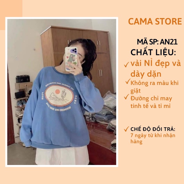Áo Nỉ Sweater Nữ Form Rộng Vải Nỉ Bông Dày Dặn phong cách Ulzzang CAMASTORE AN21 | BigBuy360 - bigbuy360.vn