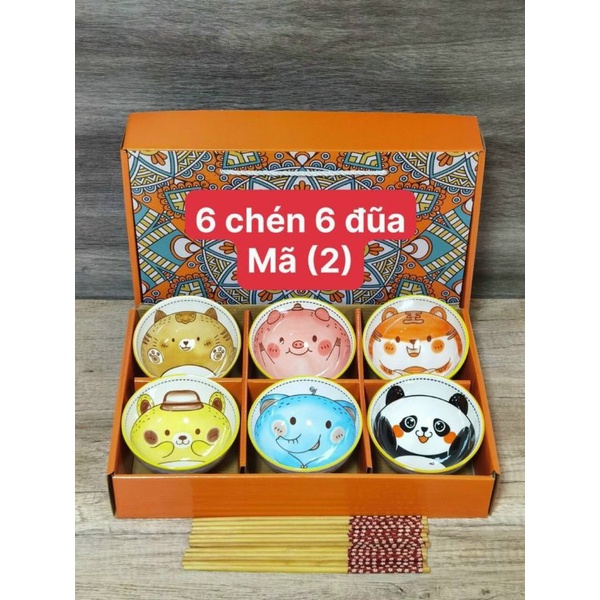 BỘ 6 CHÉN HỌA TIẾT KÈM ĐŨA,giao mẫu ngẫu nhiên,,,