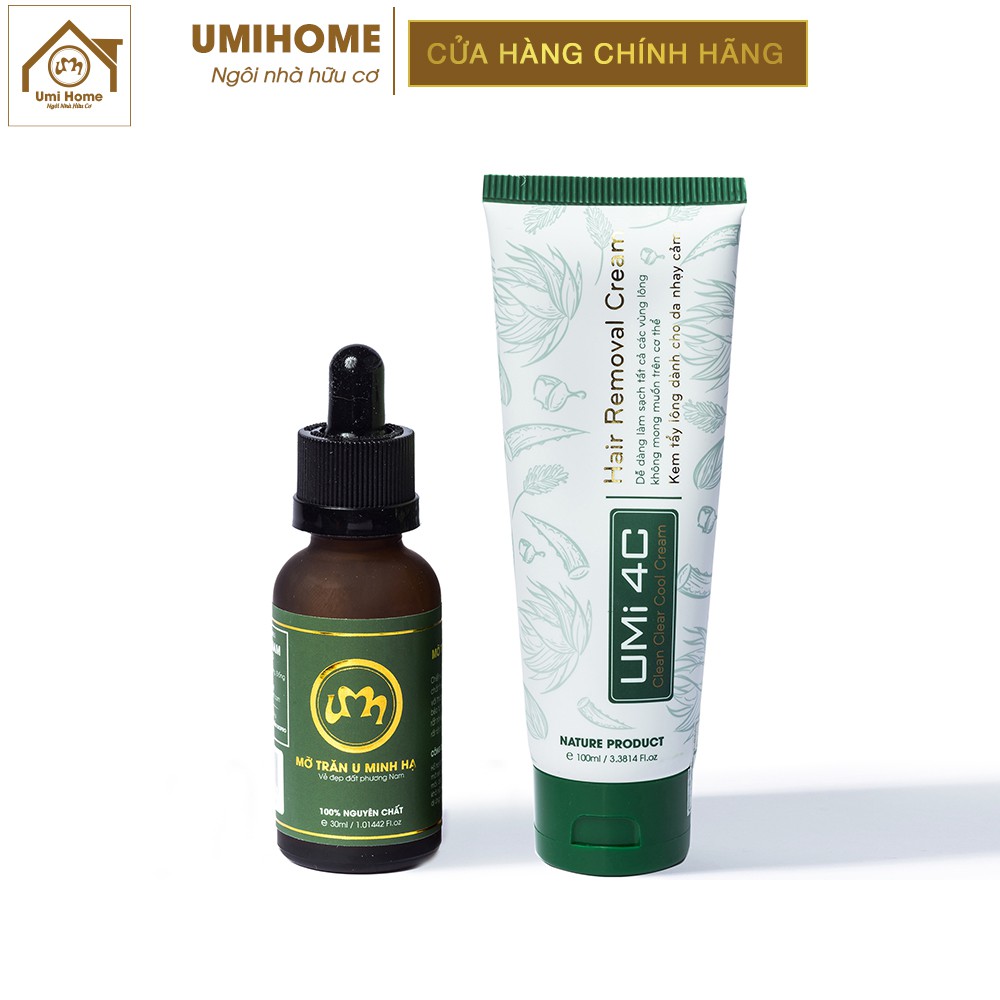 Bộ triệt lông Chân Tay vĩnh viễn UMIHA ORGANIC với Kem Tẩy Lông UMi 4C 100ml và Mỡ trăn U Minh Hạ 30ml nguyên chất