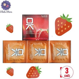 Bao cao su ok hương dâu - hộp 3 bao - cho cuộc vui ngọt ngào từng giây phút