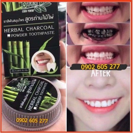 [Hiệu Qủa 100%] Kem Tẩy Trắng Răng Than Tre Hoạt Tính Herbal Charcoal Powder Thái Lan 25gr