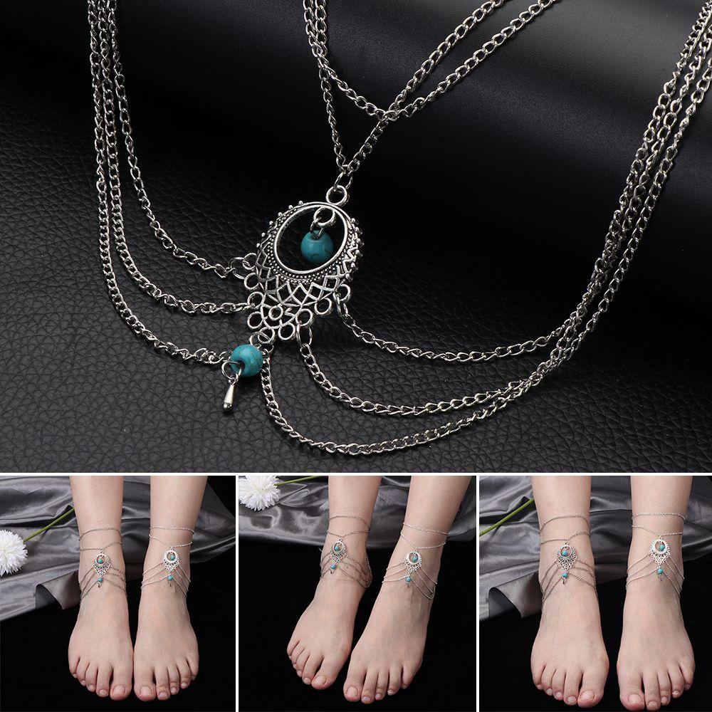 NEXTVN Lắc Chân Đính Đá Ngọc Lam Phong Cách Bohemian Thời Trang