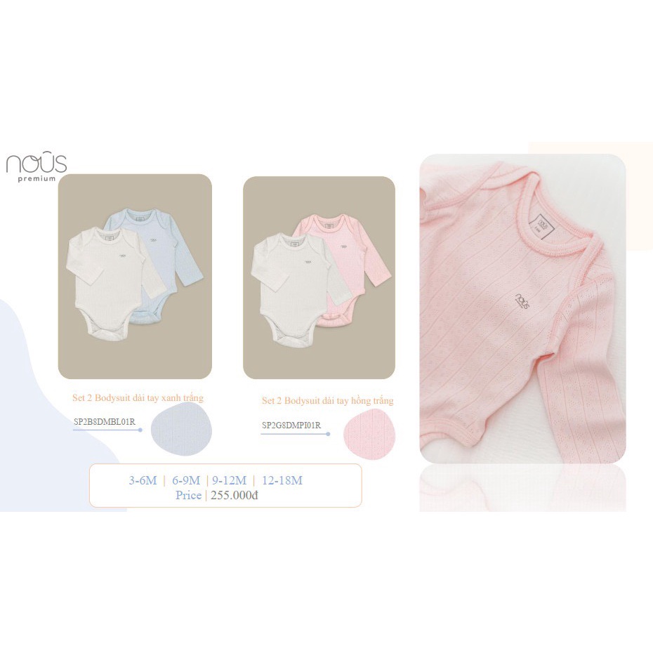 [CHÍNH HÃNG] Set 2 Bodysuit dài tay trẻ em chất liệu cao cấp mềm mại Nous