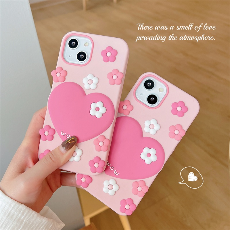 Ốp Điện Thoại Silicon Hình Hoa Trái Tim Màu Hồng Cho iPhone XS Max 11ProMax 12ProMax 13ProMax