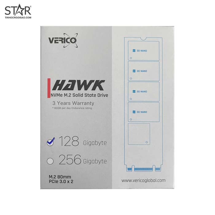 Ổ cứng SSD 128G Verico Hawk NVMe PCIe Gen3x2 M.2 2280 (1SSOH-SSMBC3-NN) | BigBuy360 - bigbuy360.vn