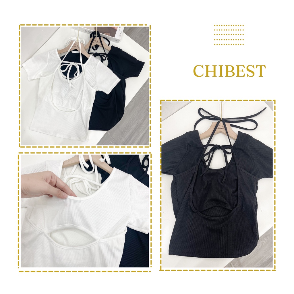 Áo thun CROPTOP kiểu nữ giả 2 lớp phối dây buộc cổ sexy CHIBEST LAB66