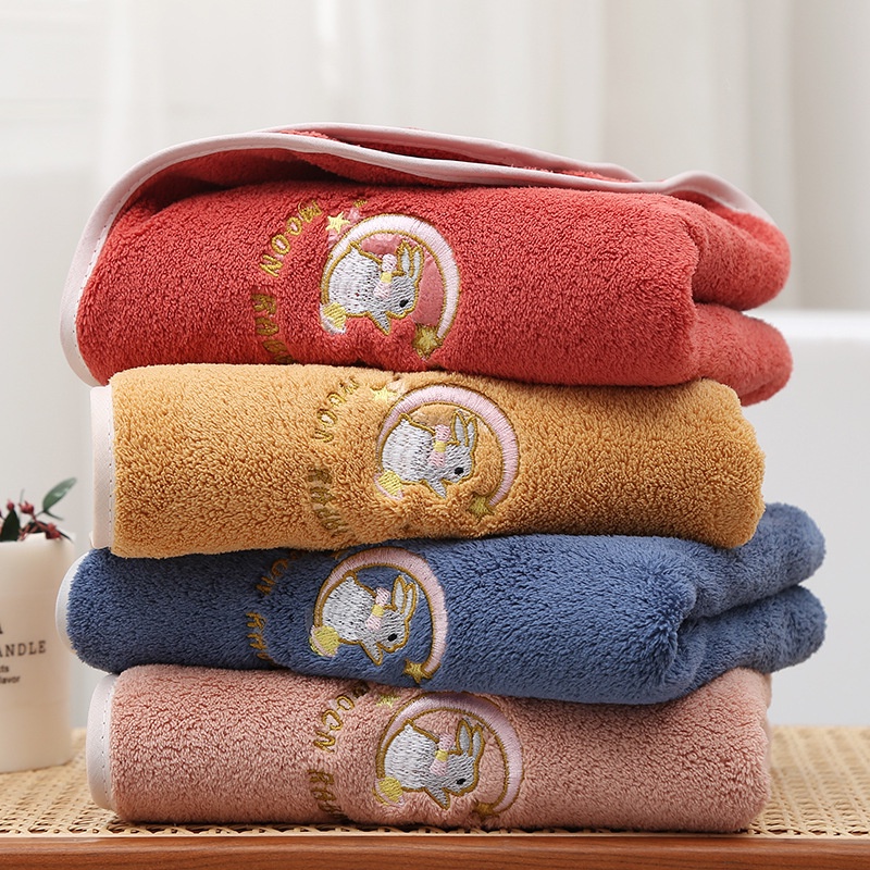 Khăn Tắm Cotton San Hô Dày Dặn Thấm Hút Tốt Thêu Họa Tiết Xinh Xắn