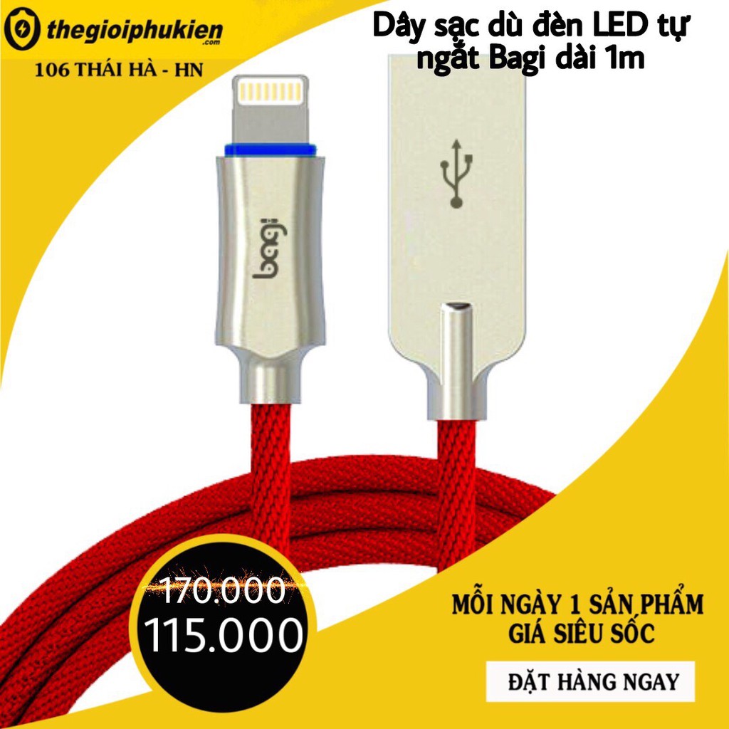 [DÀI 100CM] Dây sạc dù đèn LED tự ngắt Bagi dài 1m IL100