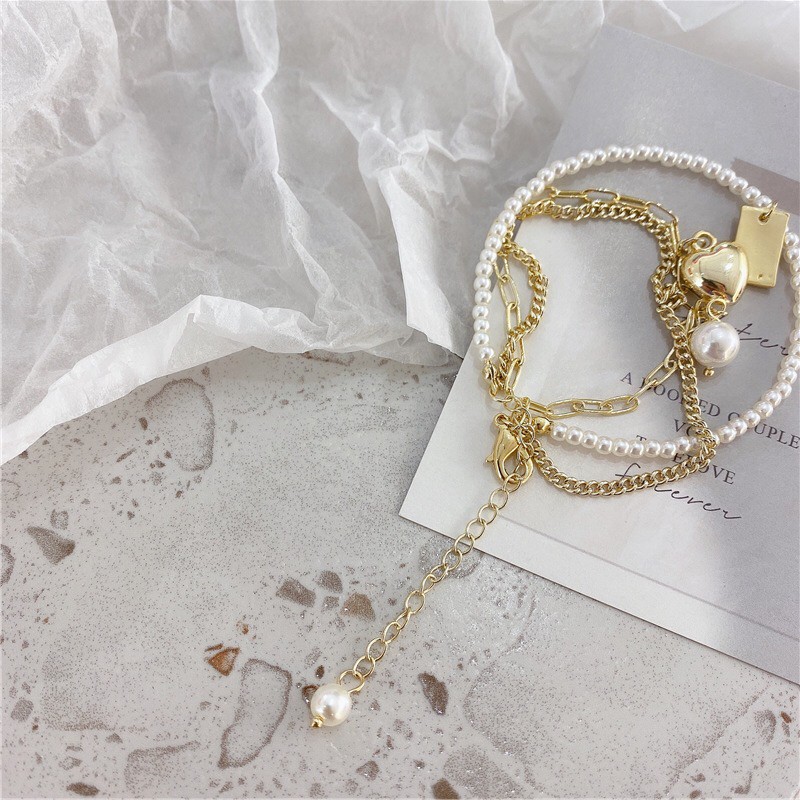 Retro multi - love bracelet Ins pearl pendant ornaments