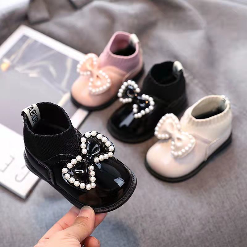 Giày Bốt Cotton Đế Mềm Đính Ngọc Trai Thời Trang Thu Đông Cho Bé Gái 1-3 - 2 Tuổi Sm
