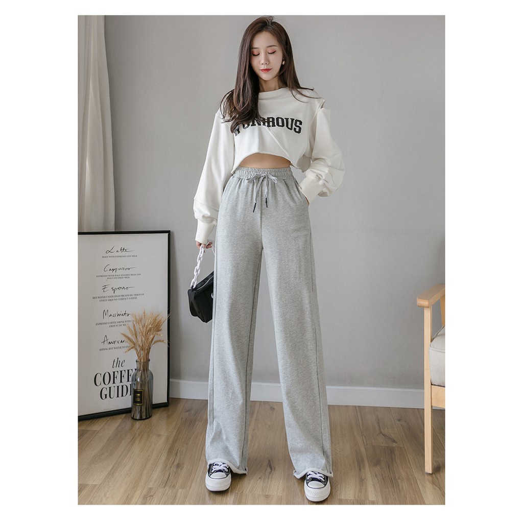 Quần thun xám ống suông unisex phong cách Hàn Quốc,chất co giãn dày dặn