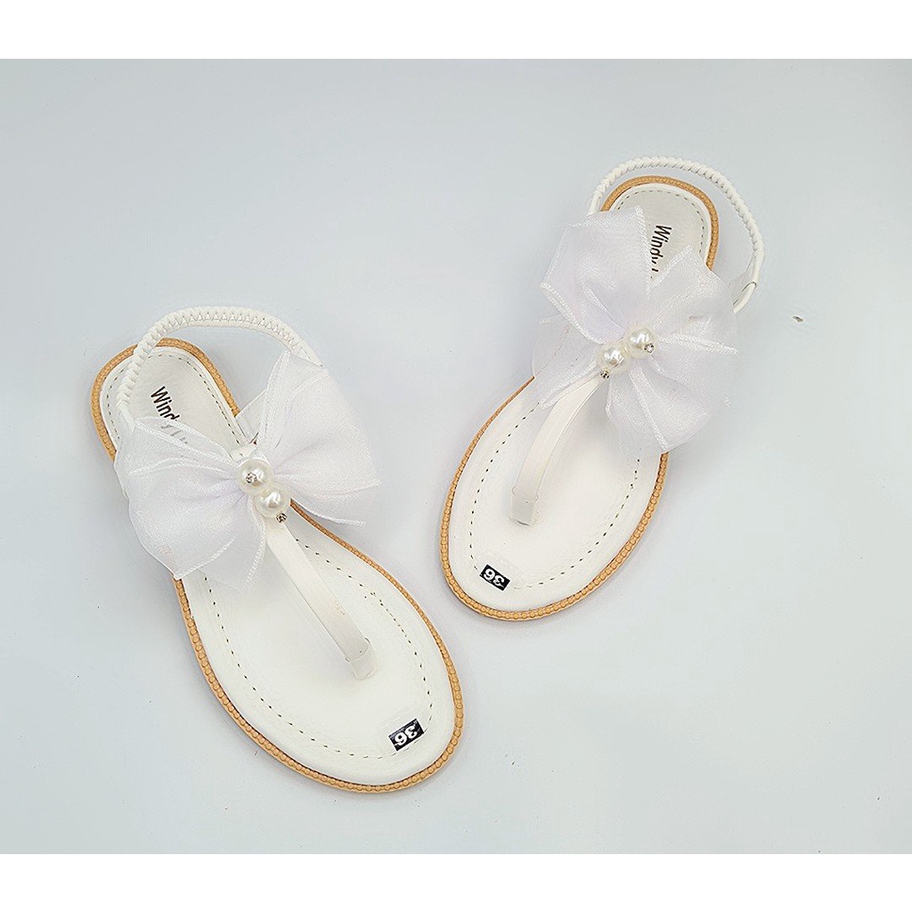 GIÀY SANDAL BỆT ĐÍNH NƠ CÓ HỘT NGỌC XINH XẮN