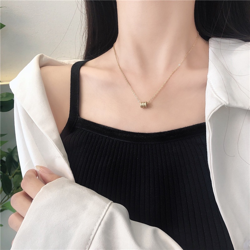 Dây chuyền unisex Her Accessories vòng cổ mặt trụ tròn dáng mảnh xinh xắn C34