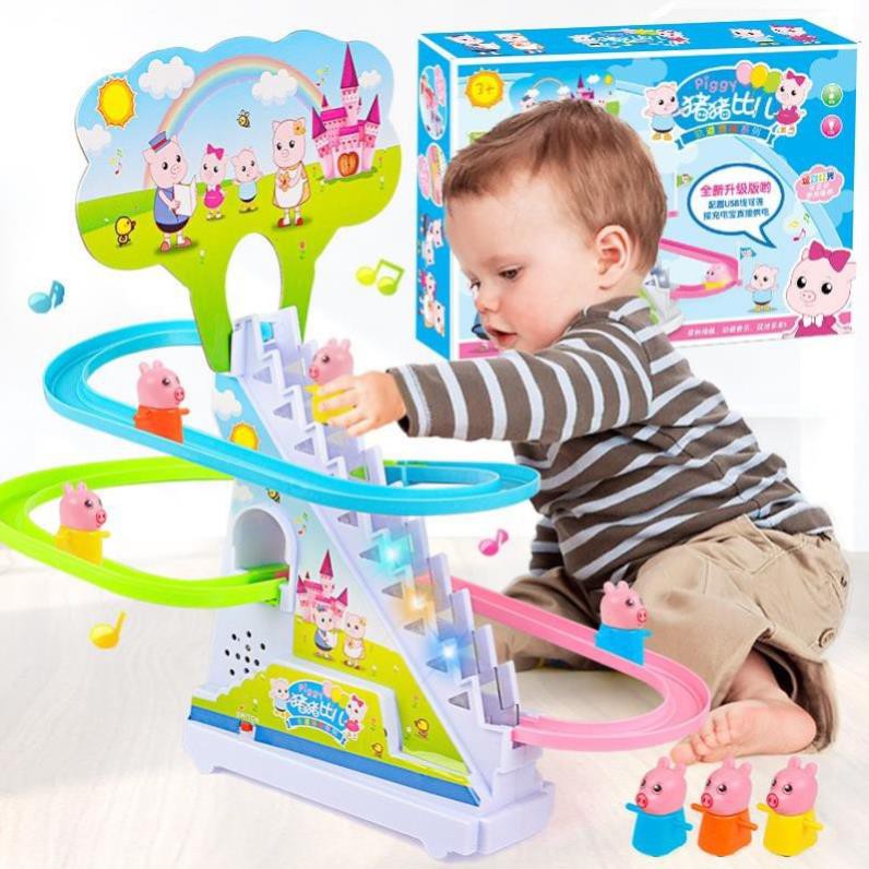 Đồ Chơi Trẻ Em Heo Con, Chim cánh cụt, chó đốm Leo Cầu Thang Ngộ Nghĩnh Có Âm Nhạc Và Đèn - Bé Rất Thích