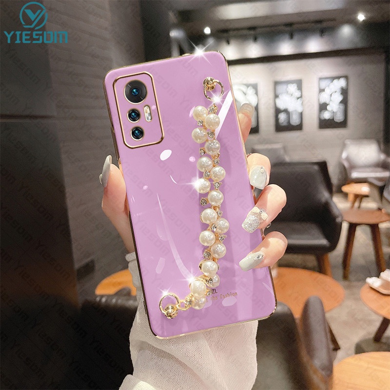 Ốp Điện Thoại Silicon Dẻo Mạ Màu Ngọc Trai Sang Trọng Kèm Vòng Đeo Tay Cho Xiaomi 12 11T 10T 12T Pro Mi 11 12 Lite 5G