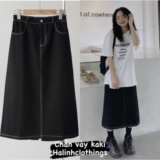 Chân váy dài chất kaki chỉ viền loại 1 (ảnh thật)