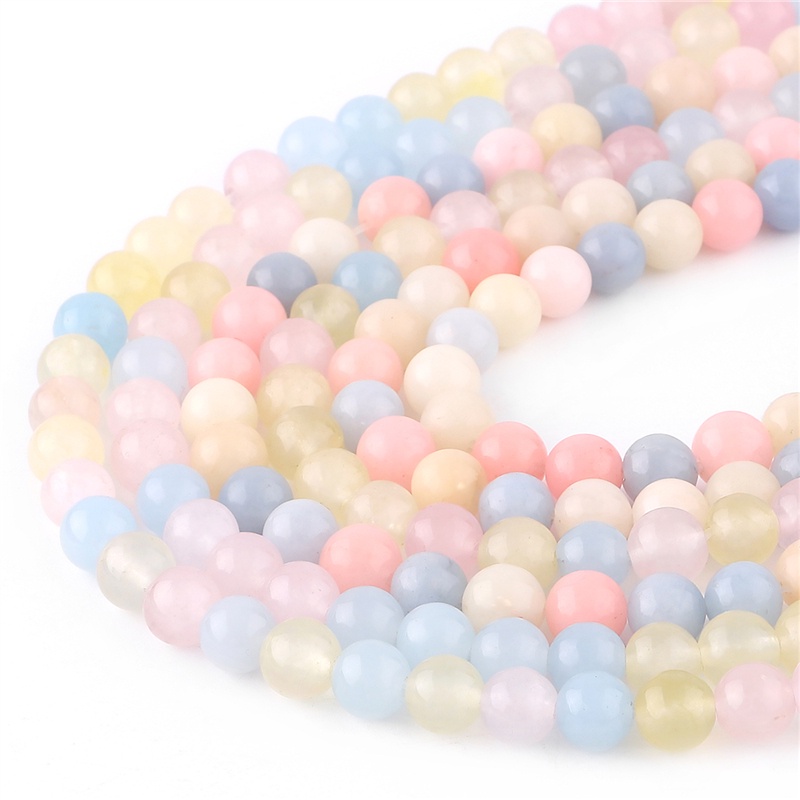 Hạt đá Morganite trơn tròn nhiều màu sắc kích thước 4 - 10mm dùng làm trang sức thủ công