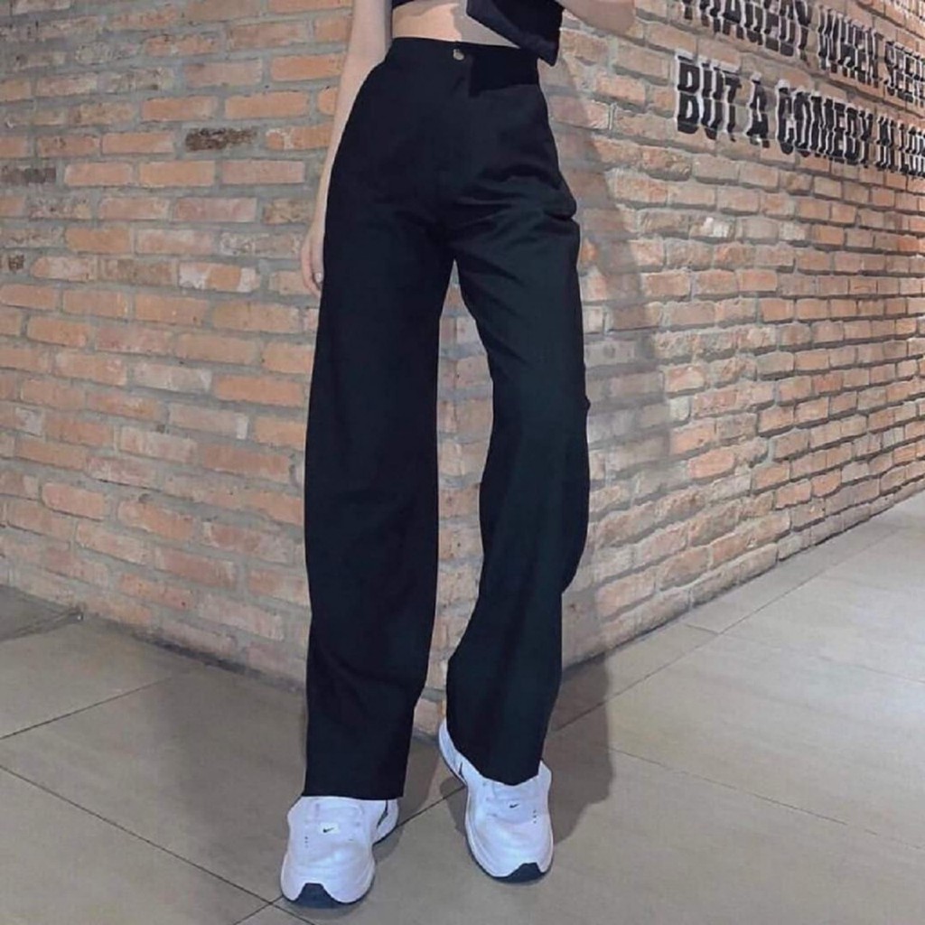 Quần suông ống rộng cạp dán lưng chun, quần ống rộng nữ cạp dán cho size lớn M002 Dorastyle