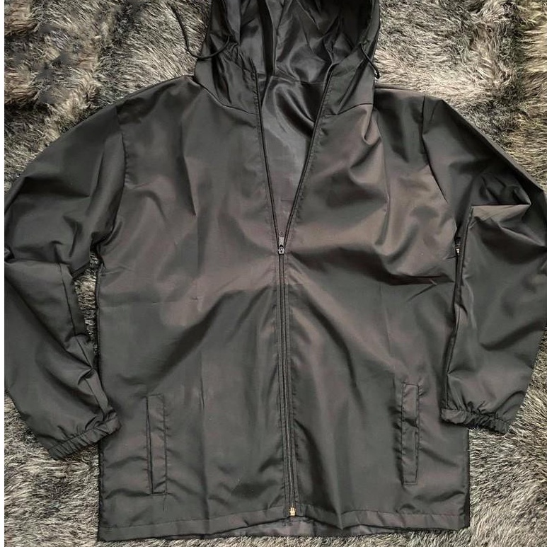 Áo khoác dù đen trơn basic unisex form rộng có mũ chất dù 2 lớp dày dặn mặc chống nắng mùa hè tốt