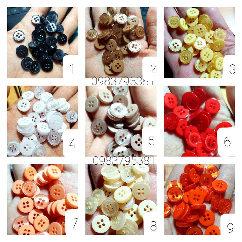 Nút sơmi  nhiều màu 1cm /gói 30 nut