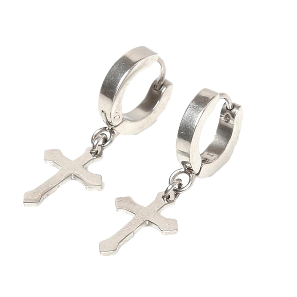 Khuyên tai thép titan hình thánh giá độc đáo thời trang unisex