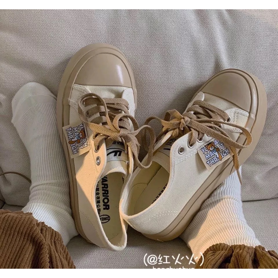 Giày thể thao nữ bata đế nâu cổ thấp vải canvas dáng basic phong cách sneaker ulzzang hàn quốc đẹp