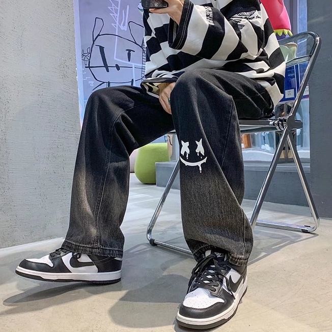 Quần jean dài ống rộng màu sắc gradient phong cách hip hop năng động thời trang dành cho nam