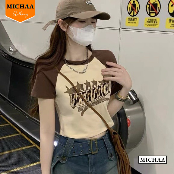 Áo Croptop Nữ Cổ Tròn Tay Ngắn BEER BRO Đẹp Ôm Body, Áo Thun Croptop Kiểu Sexy Chất Thun Borip - MICHAA CR60