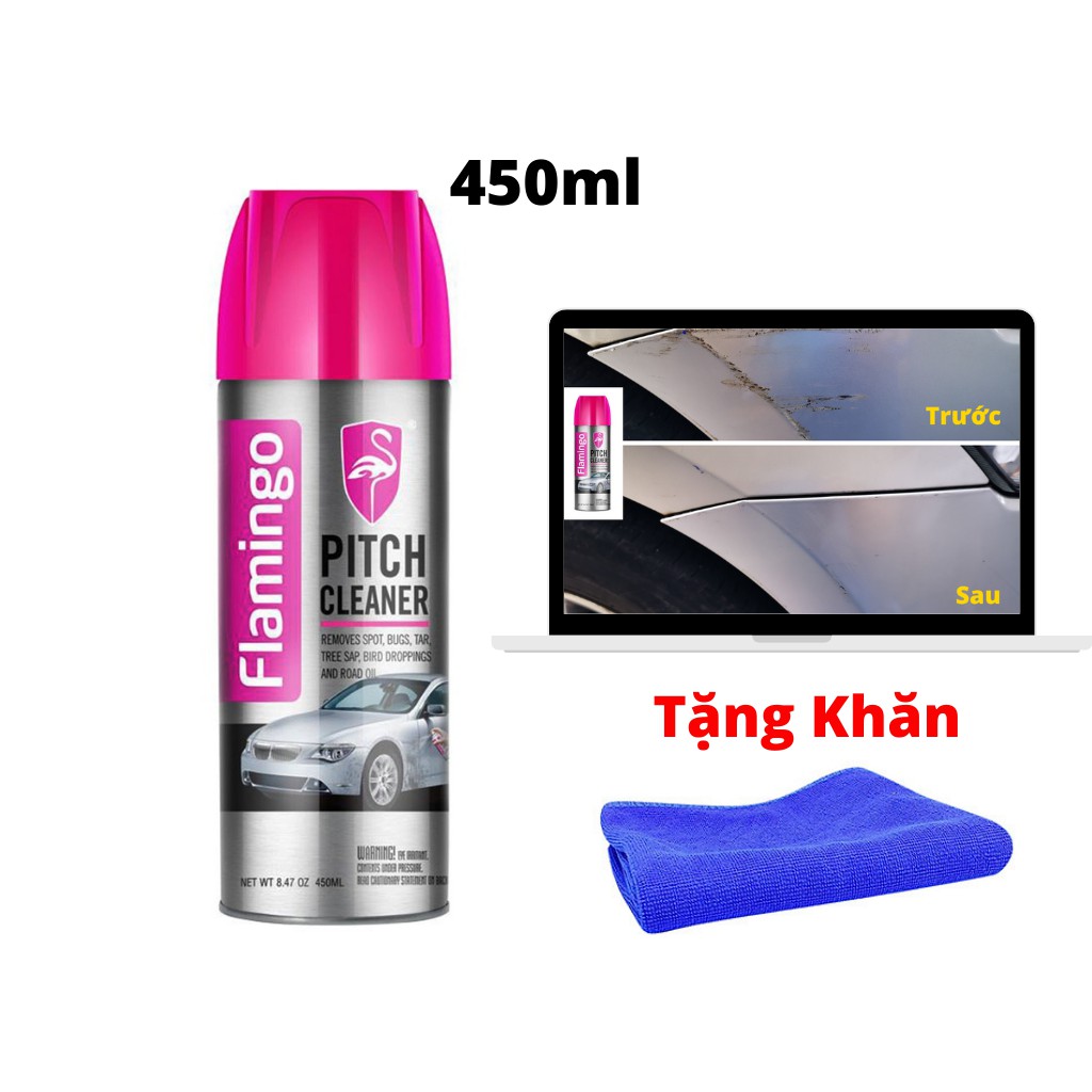 Chai Xịt Tẩy Keo ,Tẩy Nhựa Đường Flamingo Pitch Cleaner F012 450ml Tặng Khăn