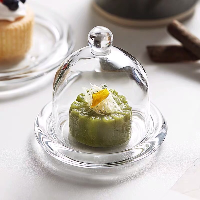 Khay thủy tinh trong suốt đựng bánh, khay chụp bánh kem