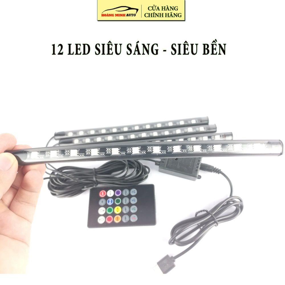 Đèn Led Gầm Ghế Ô Tô, xe hơi loại 12 Led có điều khiển từ xa, cảm ứng âm thanh nhấp nháy theo nhạc