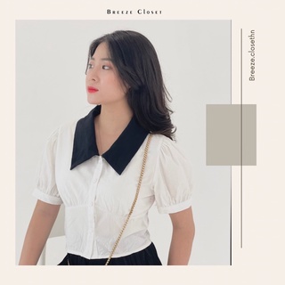 BUTTONS TOP- Áo sơ mi croptop tay bồng