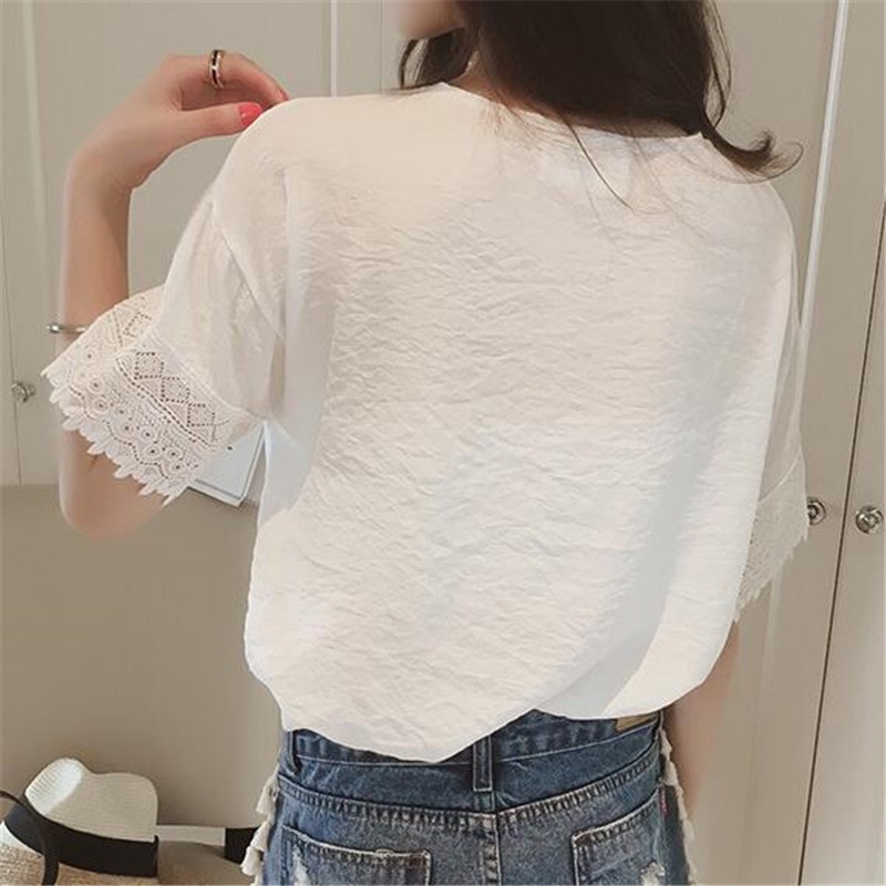 Áo IELGY chiffon tay ngắn cổ chữ v màu trơn thời trang dành cho nữ