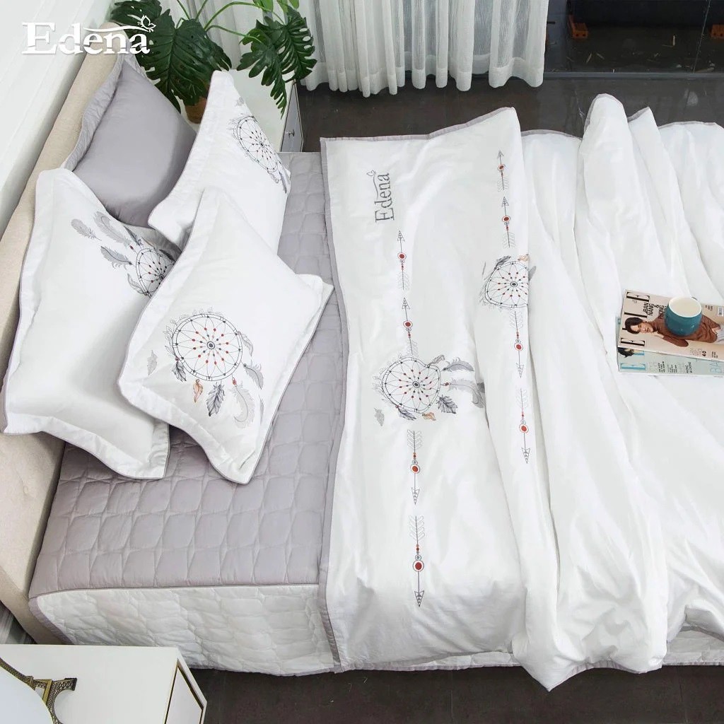 Bộ Ga Chần Gòn Cotton Đặc Biệt Edena 528  Gồm 5 Món, Bảo Hành  Một Đổi Một