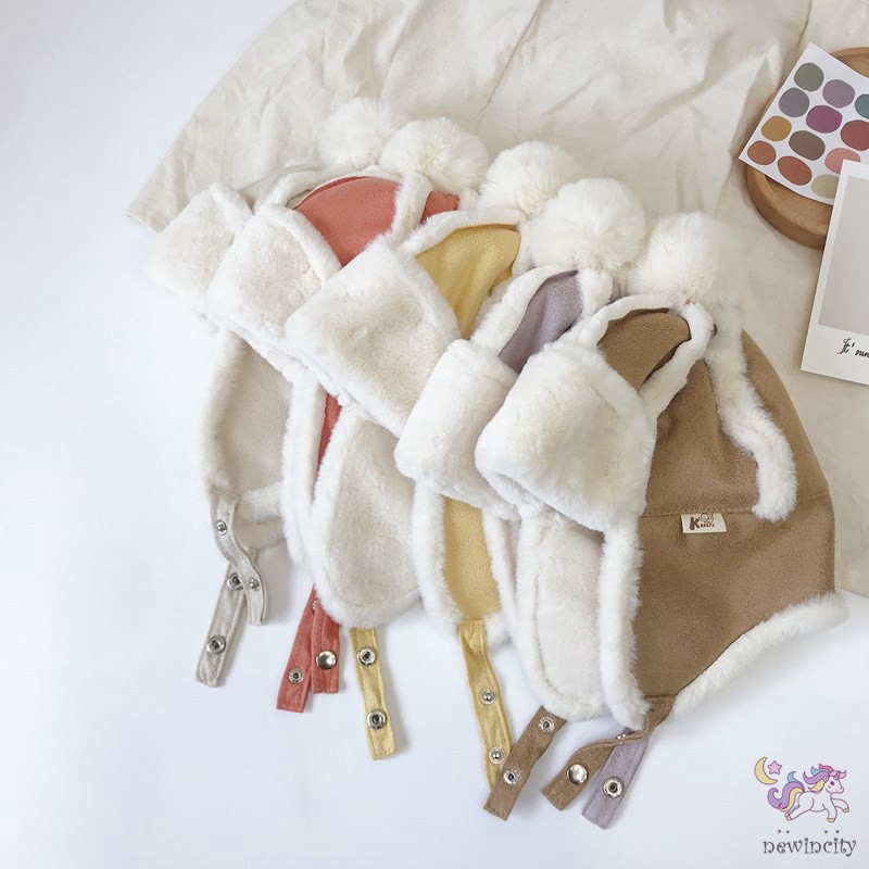 Mũ Phối Nhung Ấm Áp Đính Bóng Lông Đáng Yêu Thời Trang Mùa Đông Phong Cách Hàn Quốc Cho Trẻ Em