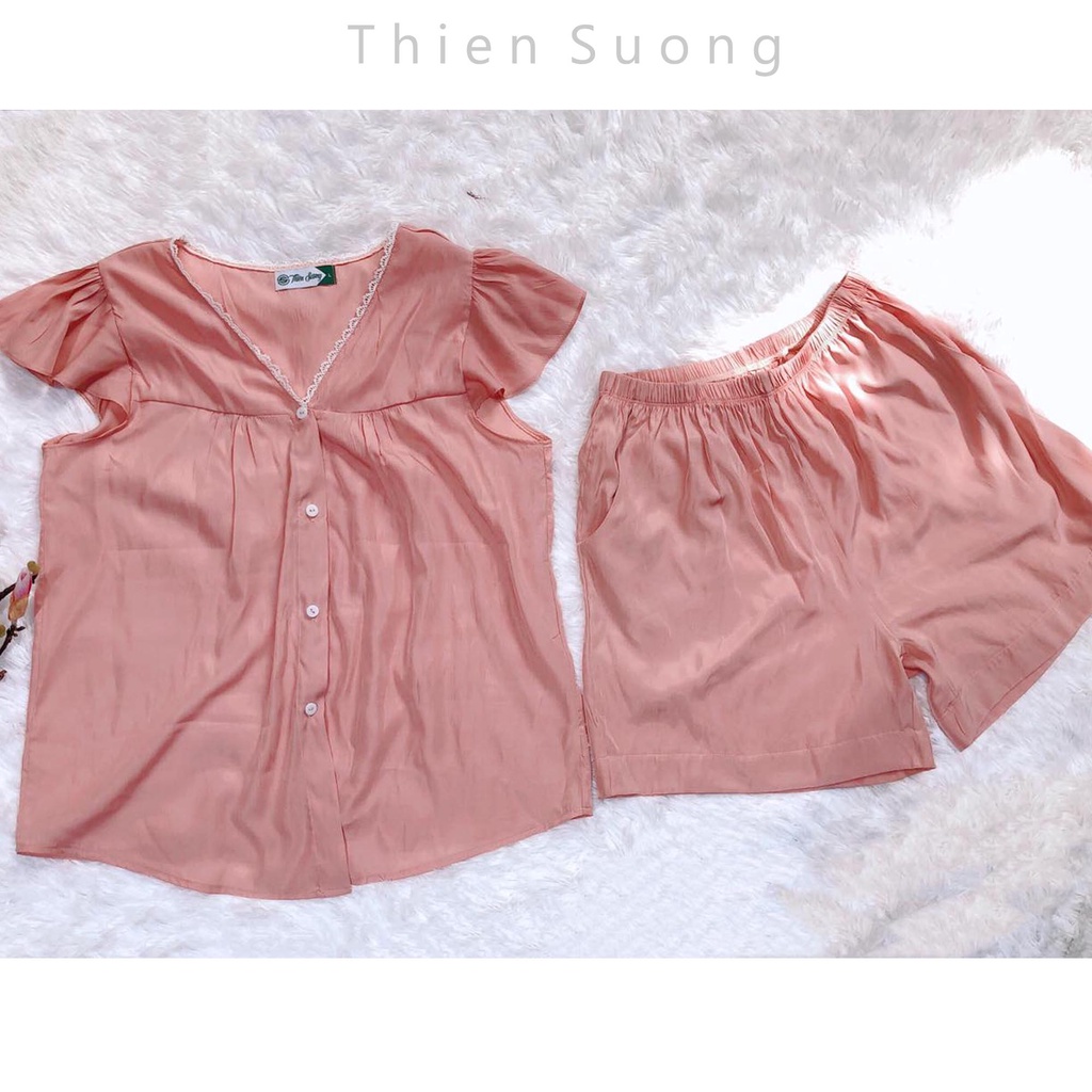 TSN043 - Đồ bộ ngủ quần đùi lụa tơ ánh tay cánh tiên | BigBuy360 - bigbuy360.vn