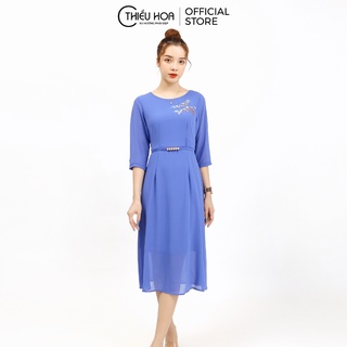 Đầm Voan Thêu Họa Tiết Phụ Nữ Trung Niên Thiều Hoa Y187