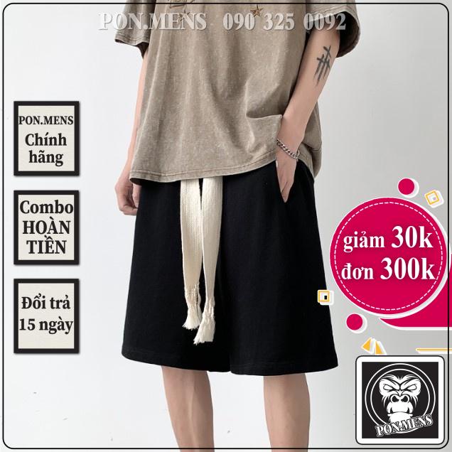 Quần đùi nam ống rộng lưng chun dây buộc to bản màu đen đẹp Pon.mens hà nội hcm