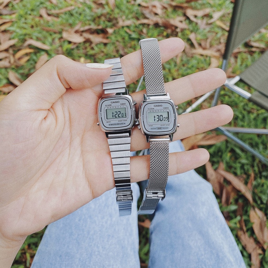 Đồng hồ nữ Casio điện tử chính hãng mặt vuông chống nước 3ATM , dây kim loại -LA670W