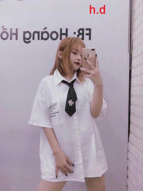 Áo sơ mi túi chữ MY ngắn tay kèm cavat hoa HĐ12